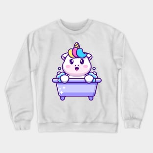 Cute unicorn in a bathtub cartoon character Crewneck Sweatshirt